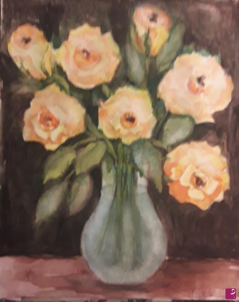 quadri in vendita online - Le rose gialle in vaso