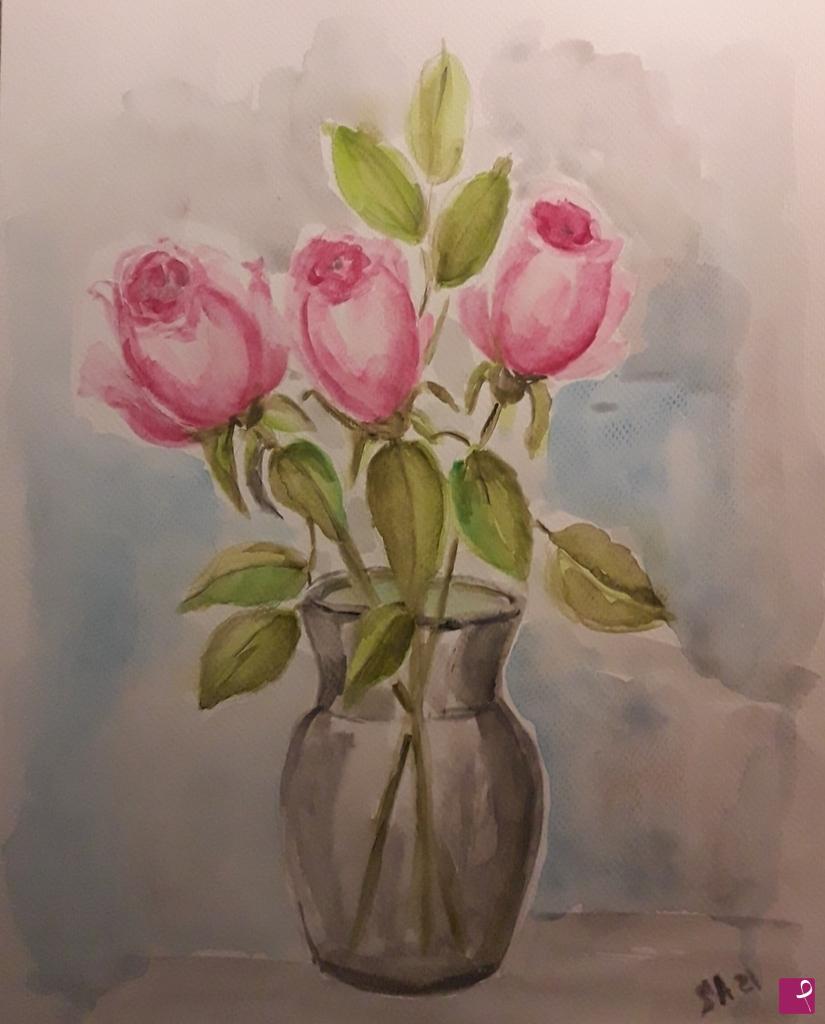 quadri in vendita online - Le rose in vaso