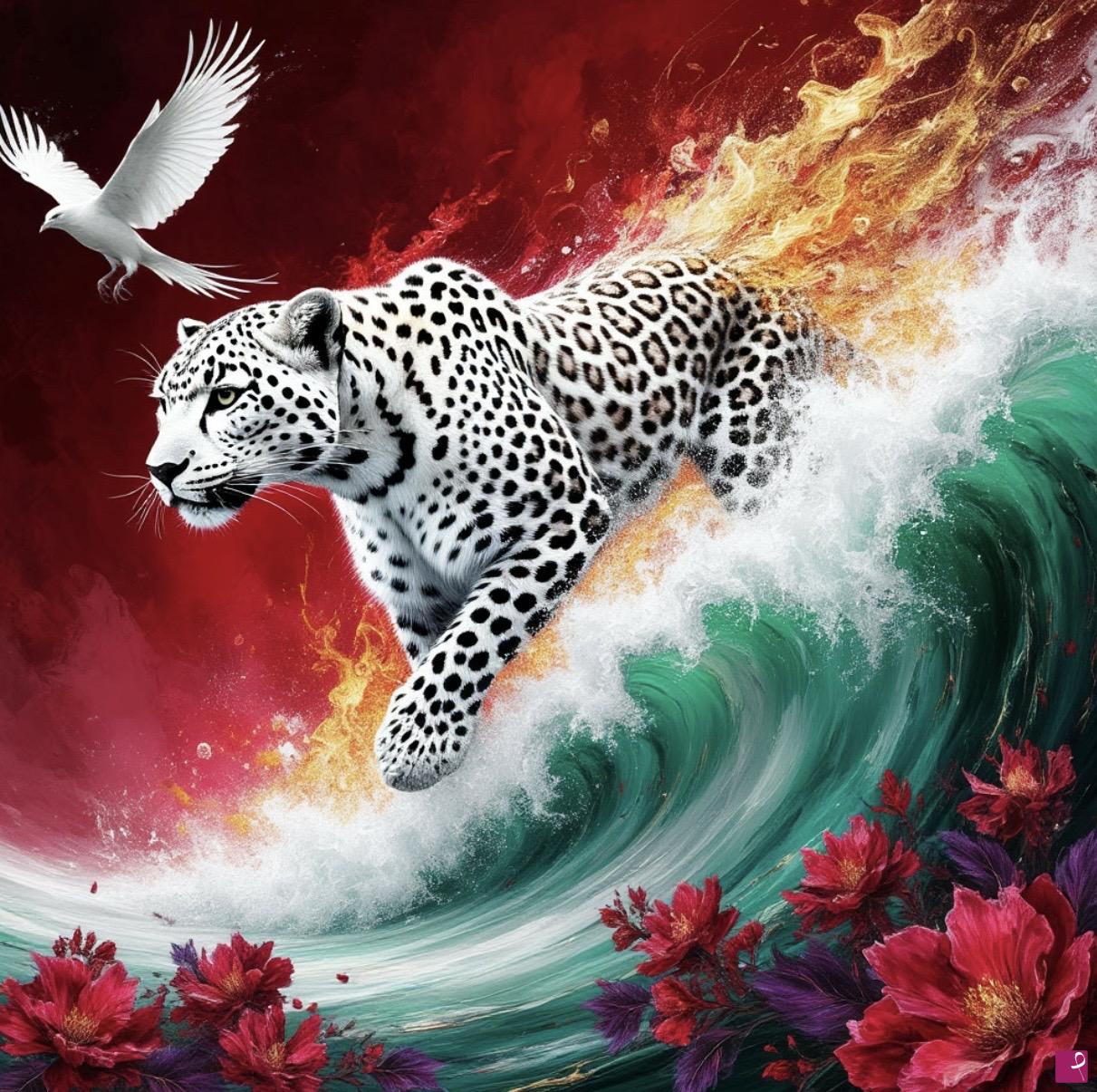 quadri in vendita online - Leopard in sea waves 