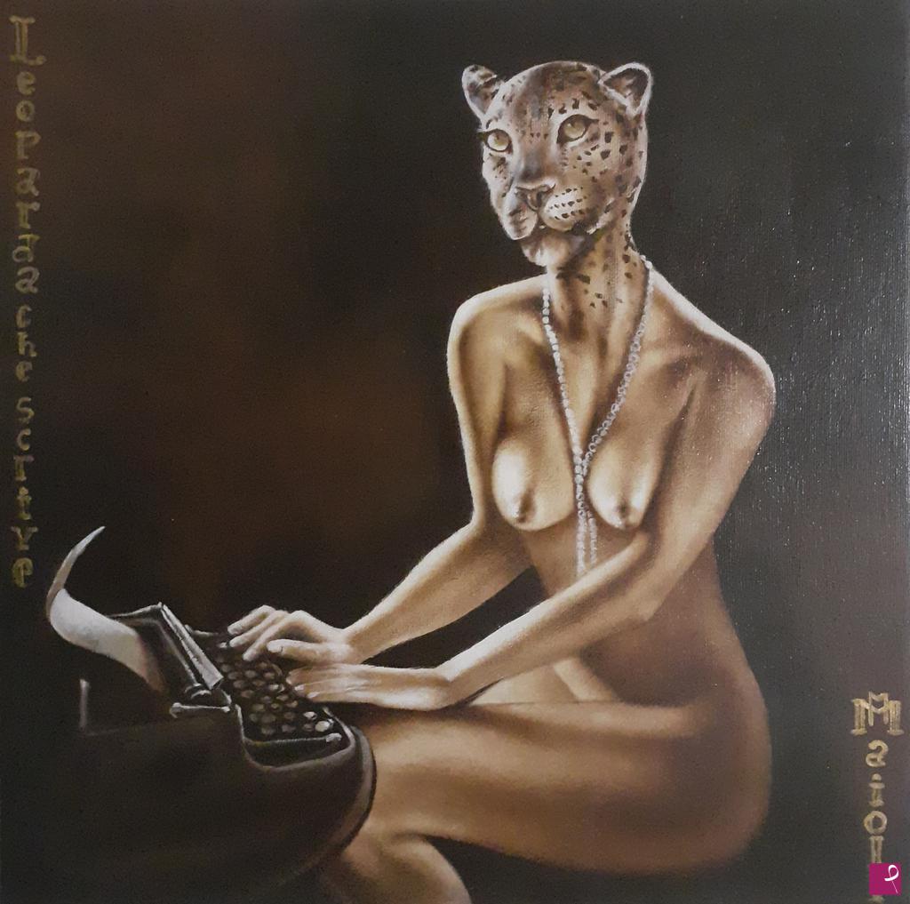 quadri in vendita online - Leoparda Che Scrive