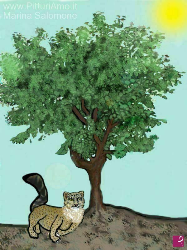 quadri in vendita online - Leopardo con barba, albero e sole