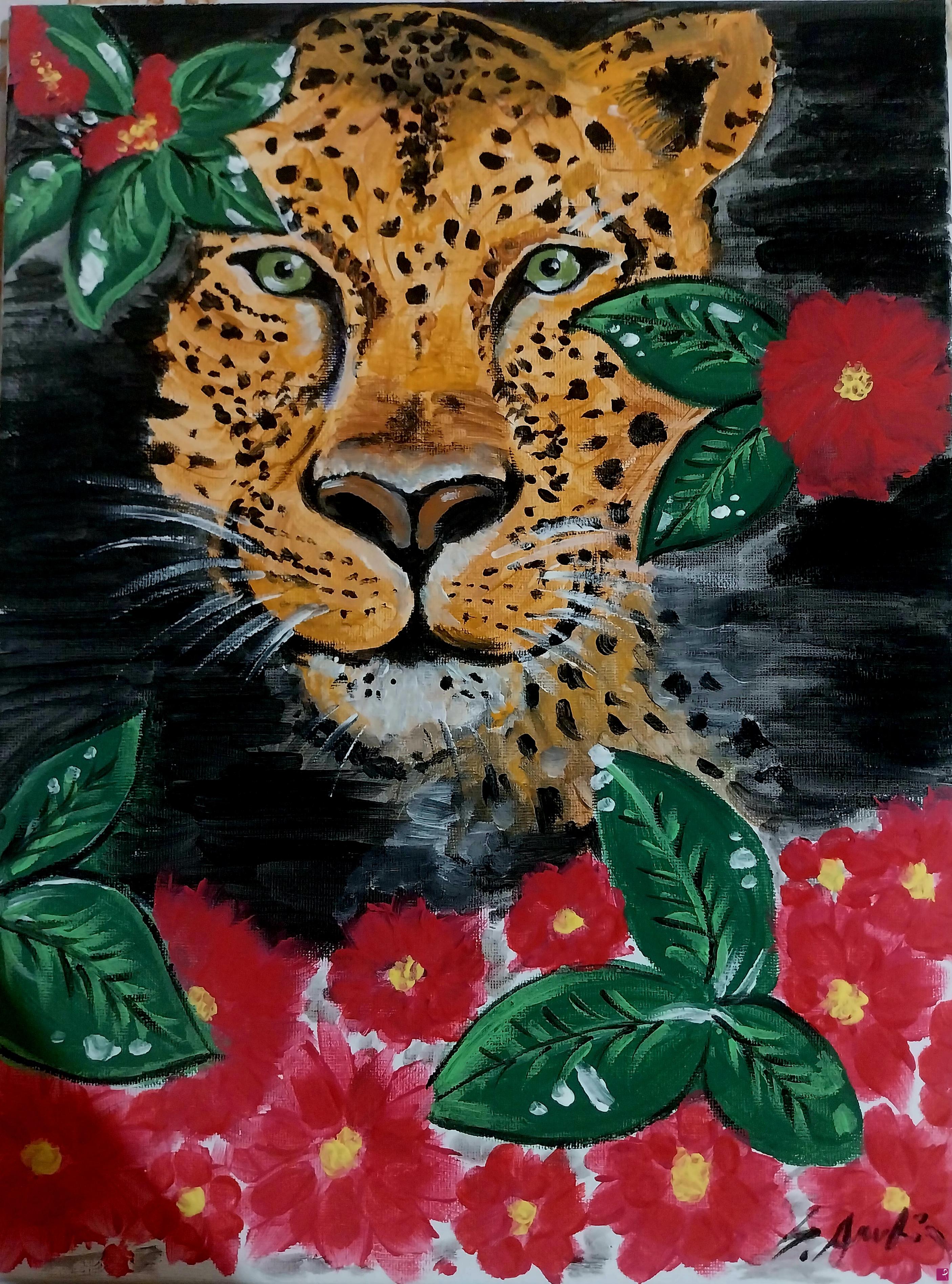 quadri in vendita online - Leopardo tra i fiori 