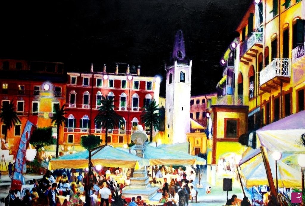 quadri in vendita online - Lerici By Night, la Piazza