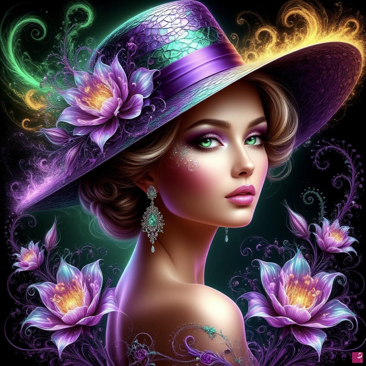 quadri in vendita online - Lilies on a hat, girl 