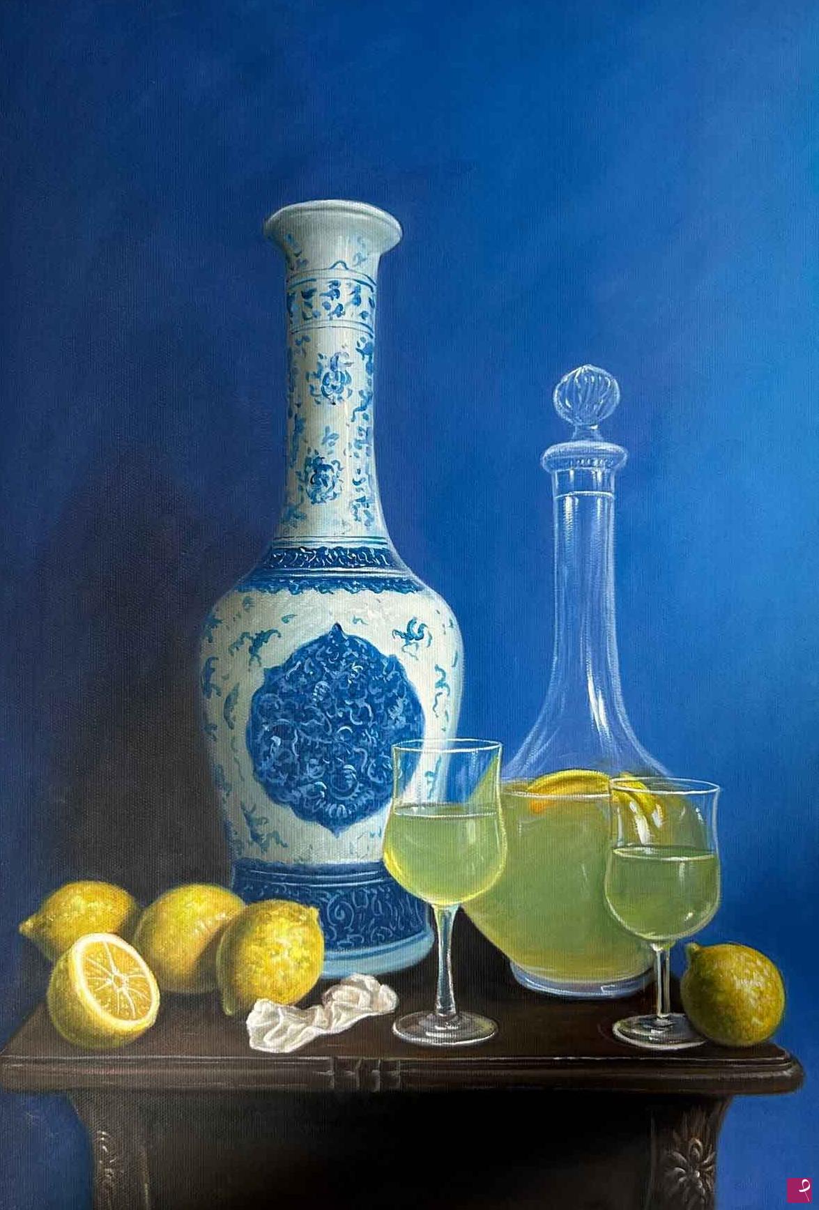 quadri in vendita online - Limonata e porcellana blu