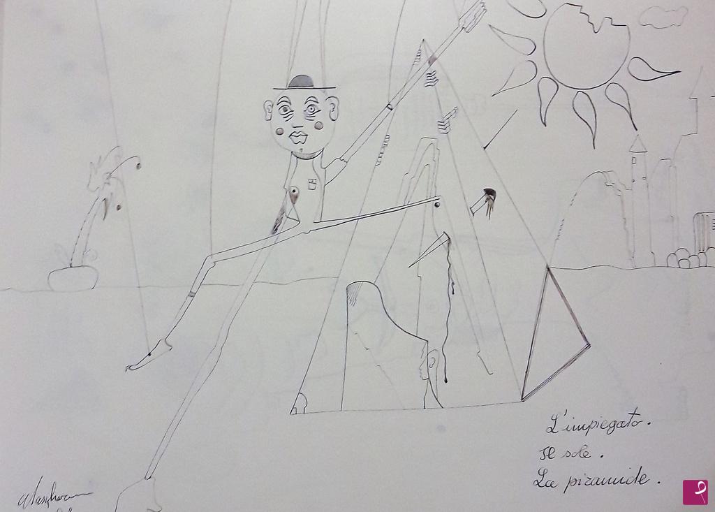 quadri in vendita online - L'impiegato,il sole, la piramide - 1981