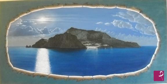 quadri in vendita online - l'isola di capri  di sera