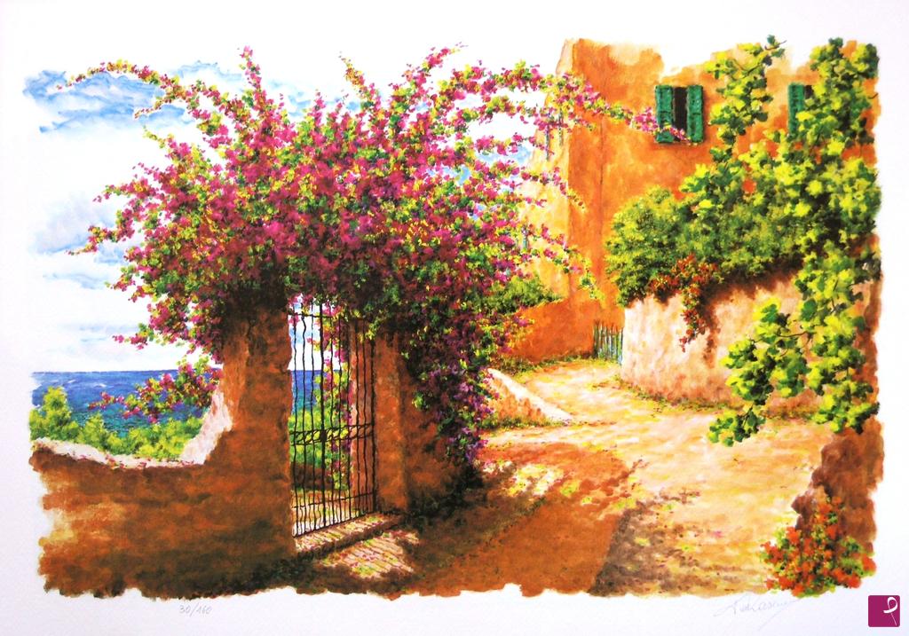 quadri in vendita online - Litografia N. 57 - Sulla via del lavatoio