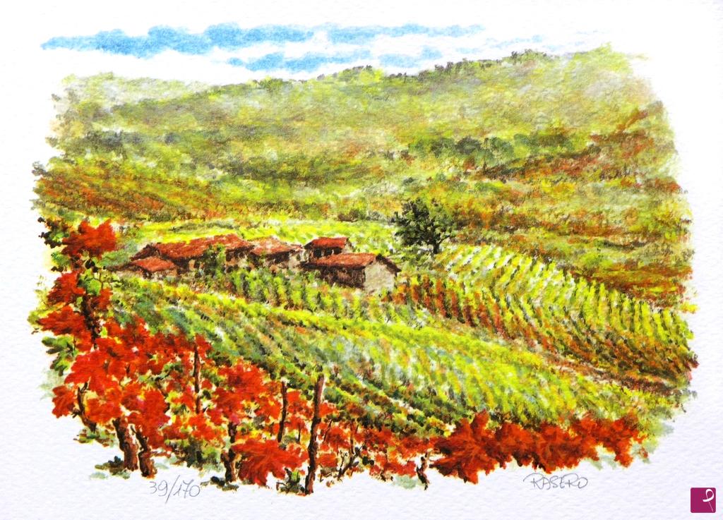 quadri in vendita online - Litografia N. 7 - Vigne nelle Langhe