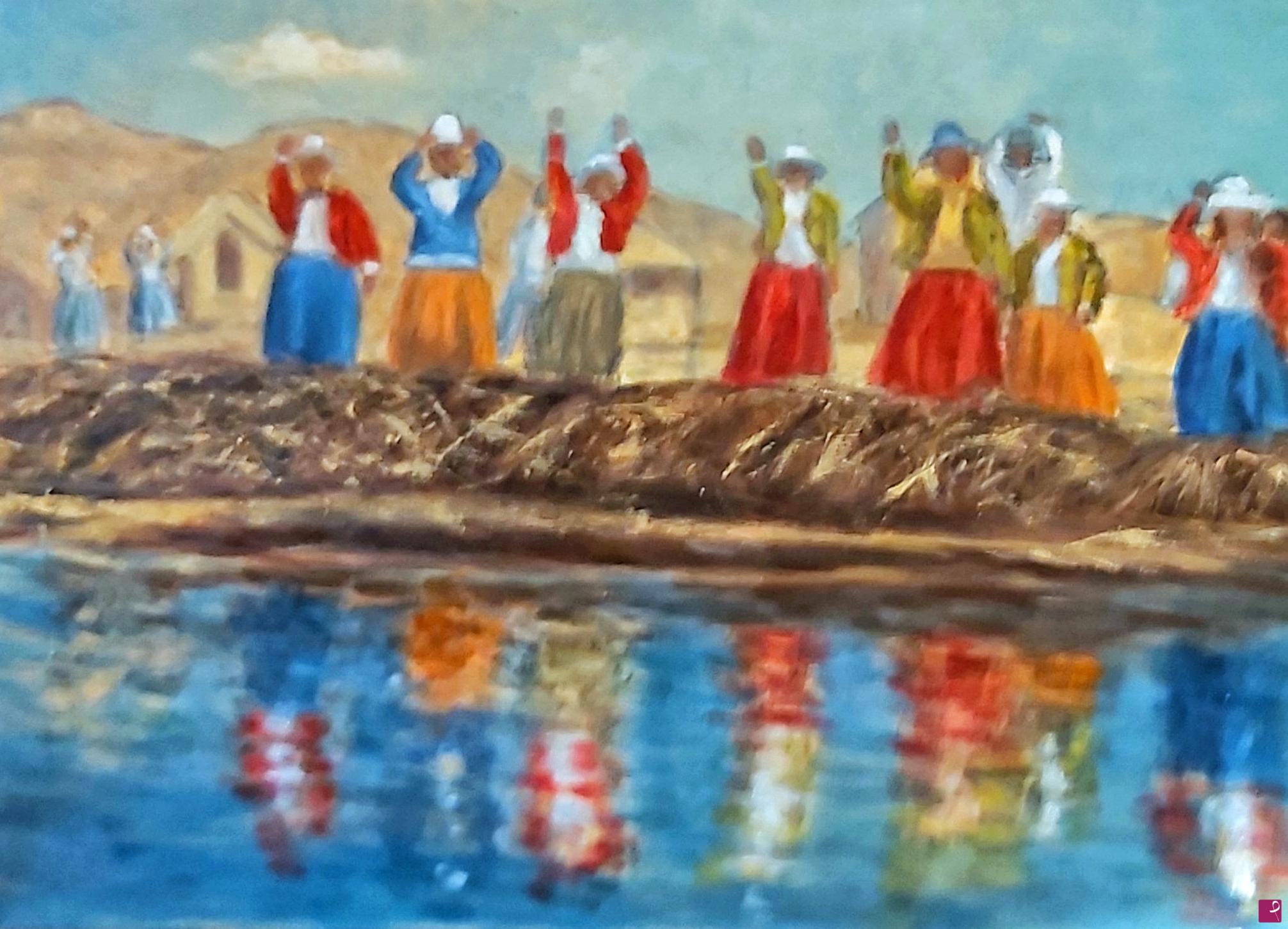 quadri in vendita online - Llegando a Uros (lago Titicaca) - rif.  LG-122-PE/OT50X70-O/2021