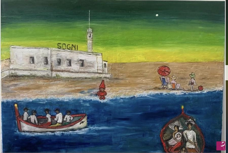 quadri in vendita online - Lo gnomo aspettava quelli che vengono dal mare