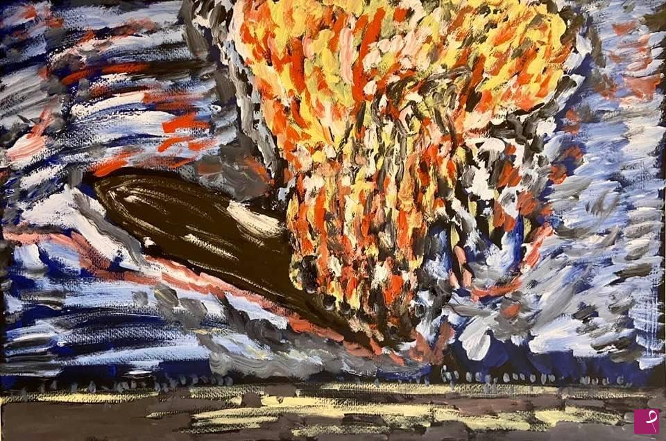 quadri in vendita online - Lo zeppelin in fiamme 