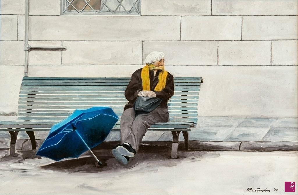 quadri in vendita online - L'ombrello azzurro