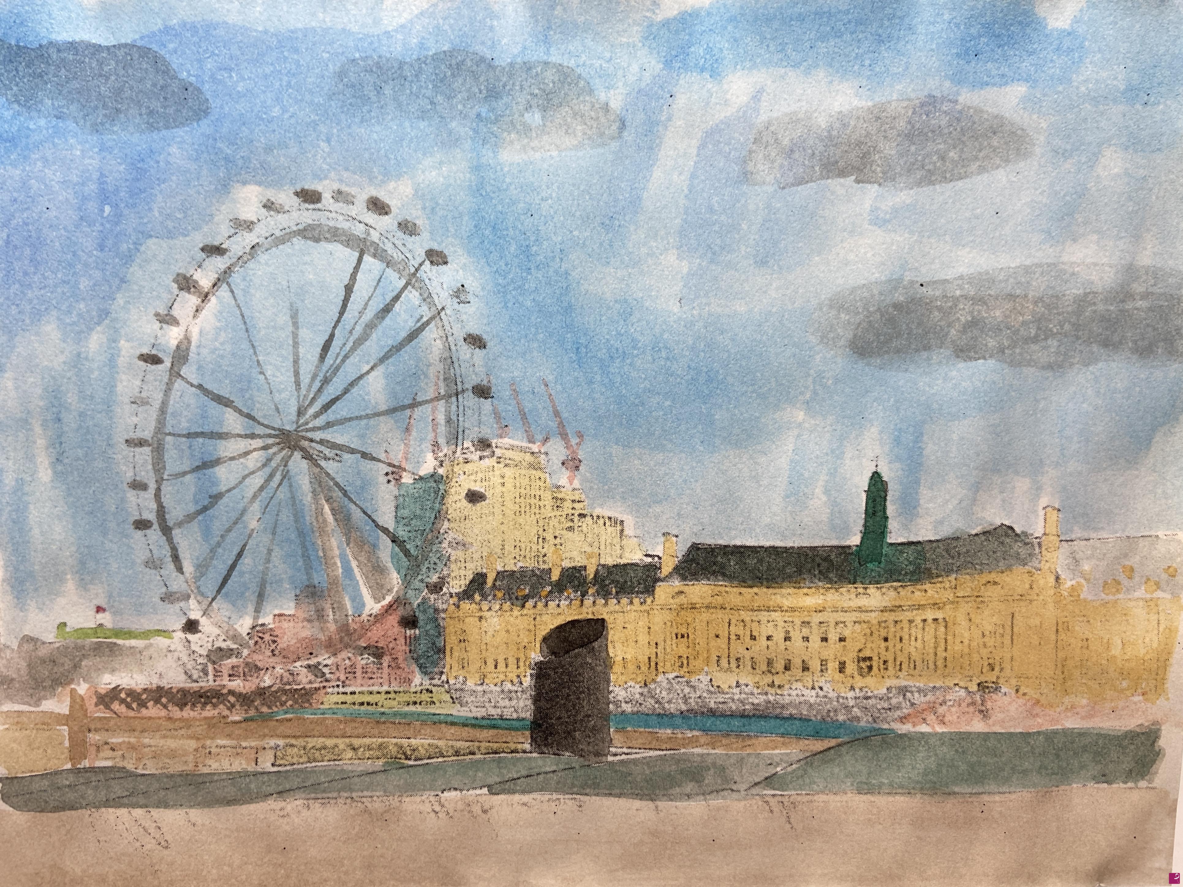 quadri in vendita online - London Eye in a cloudy day