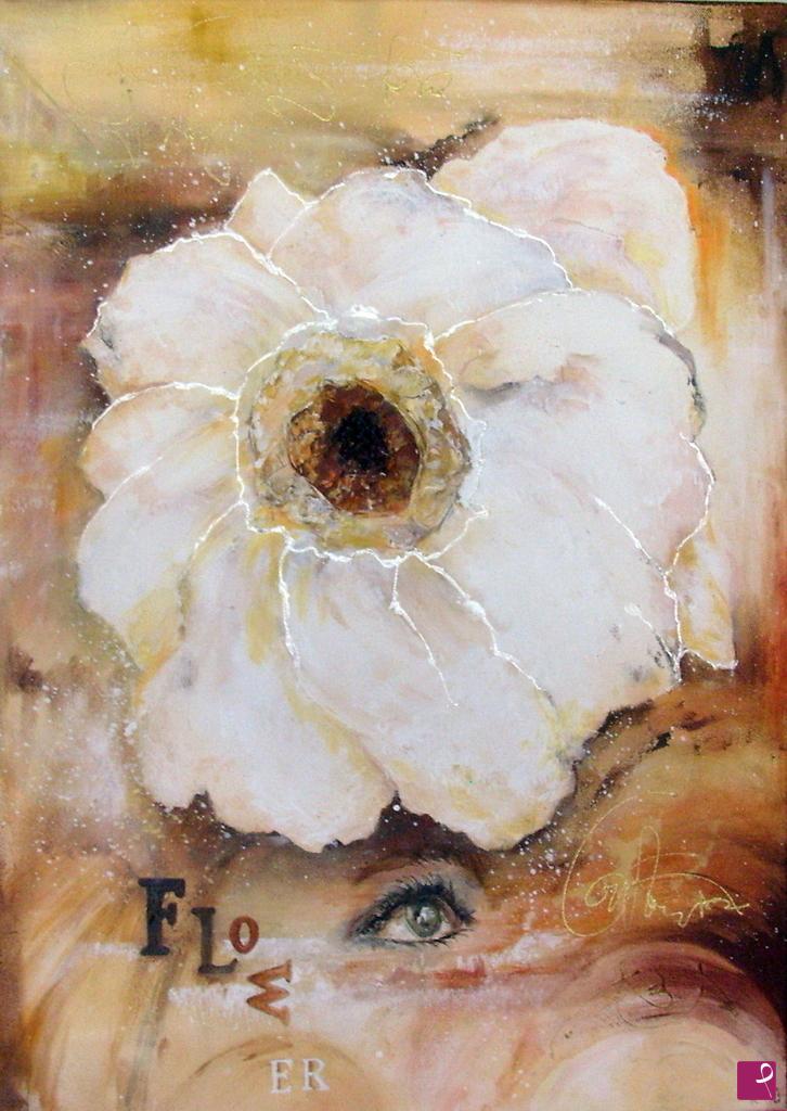 quadri in vendita online - Looking at a flower