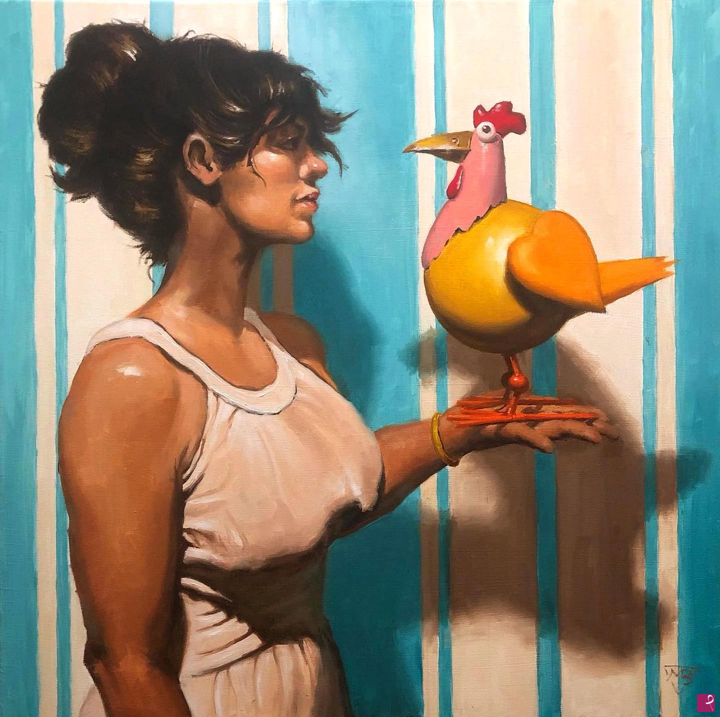 quadri in vendita online - Looking at the yellow bird