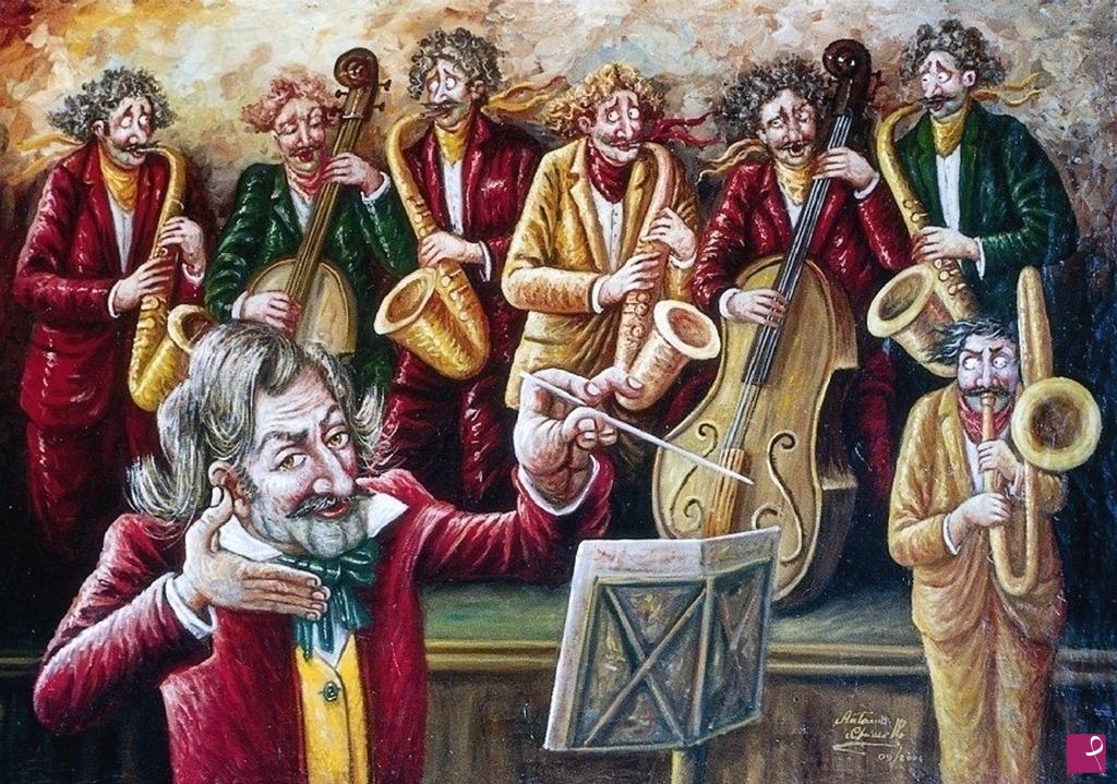 quadri in vendita online - L'orchestra e il suonatore