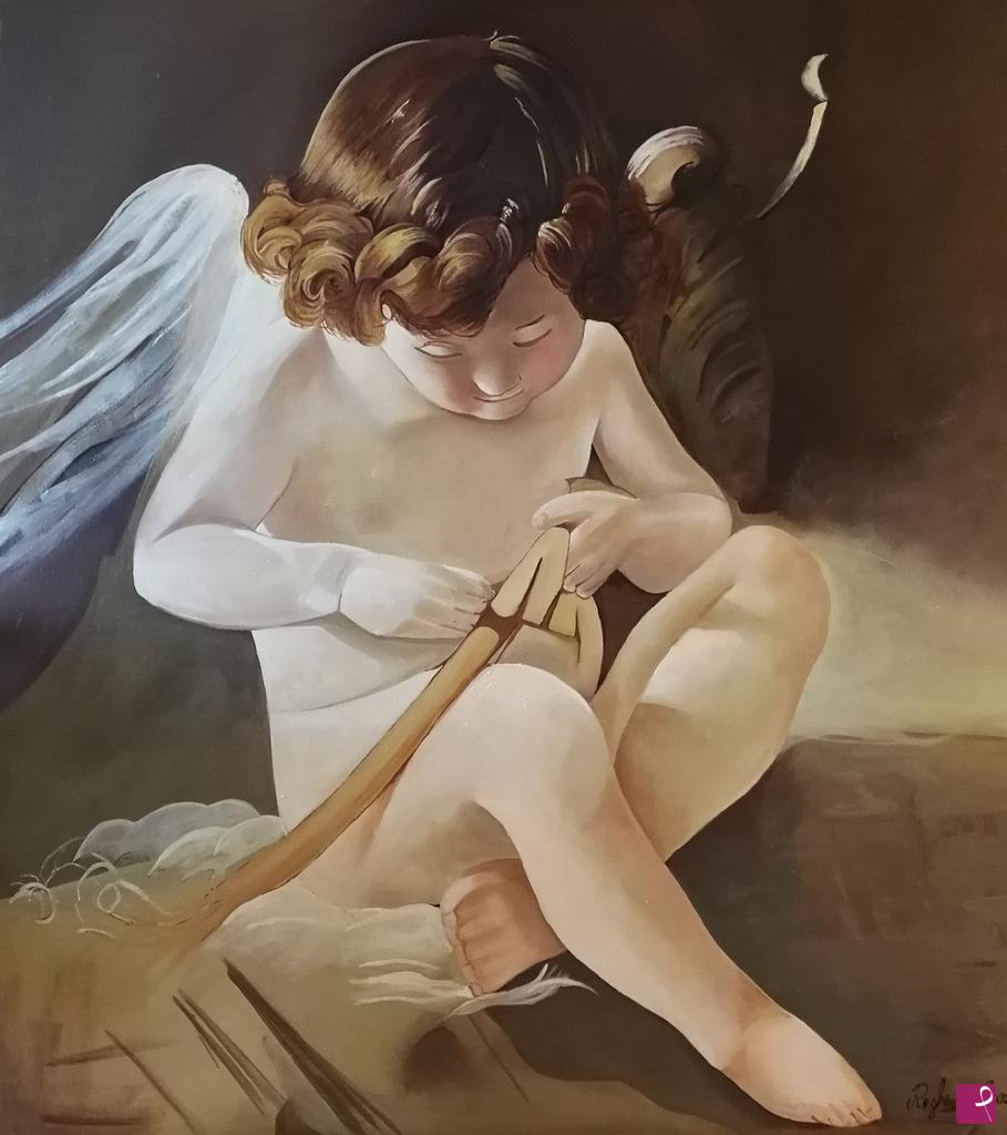 quadri in vendita online - Ludmilla Amerling "Come cupido " di Friedrich Ritter Von Amerling. Personale rivisitazione dell"opera