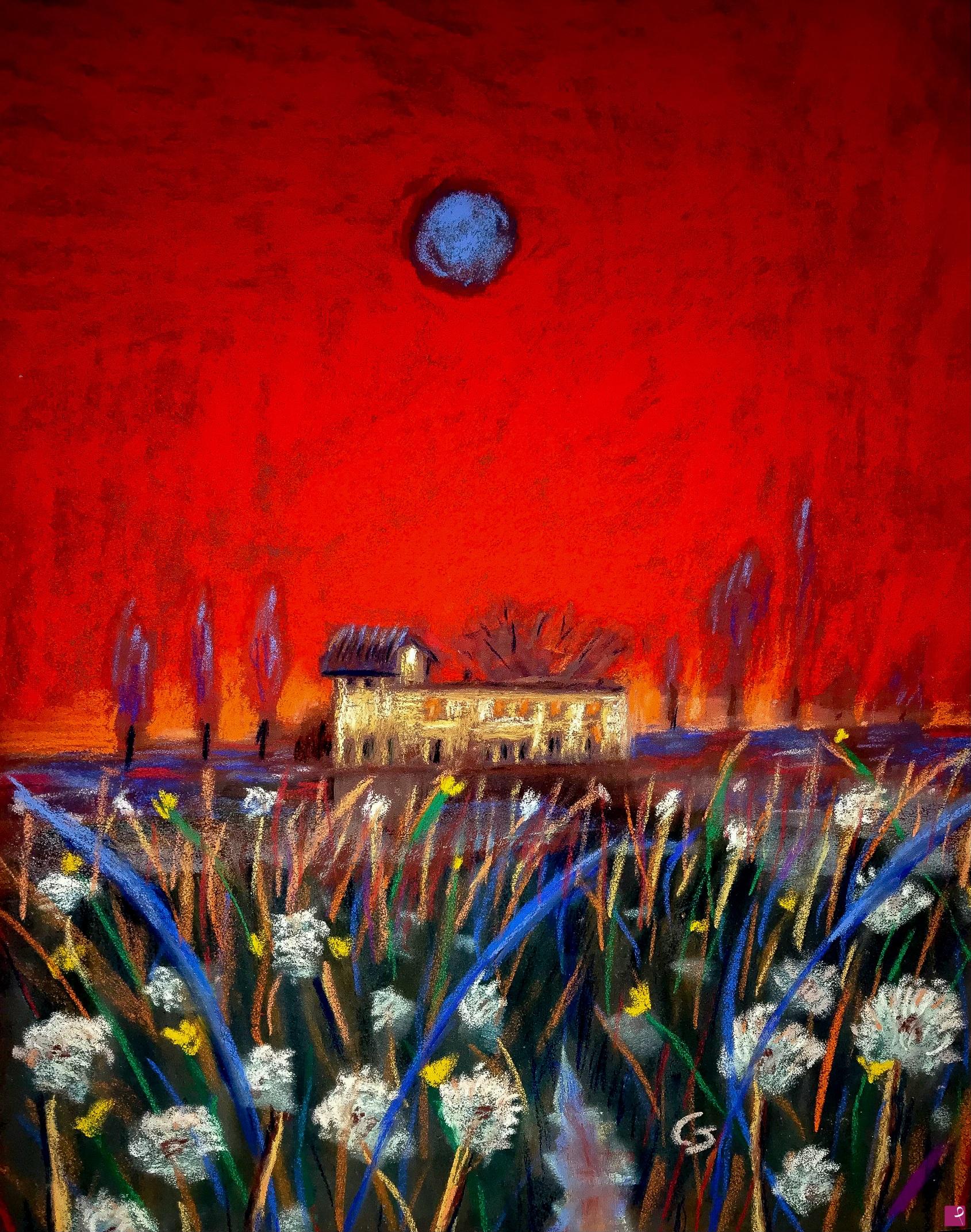 quadri in vendita online - Luna blu al tramonto
