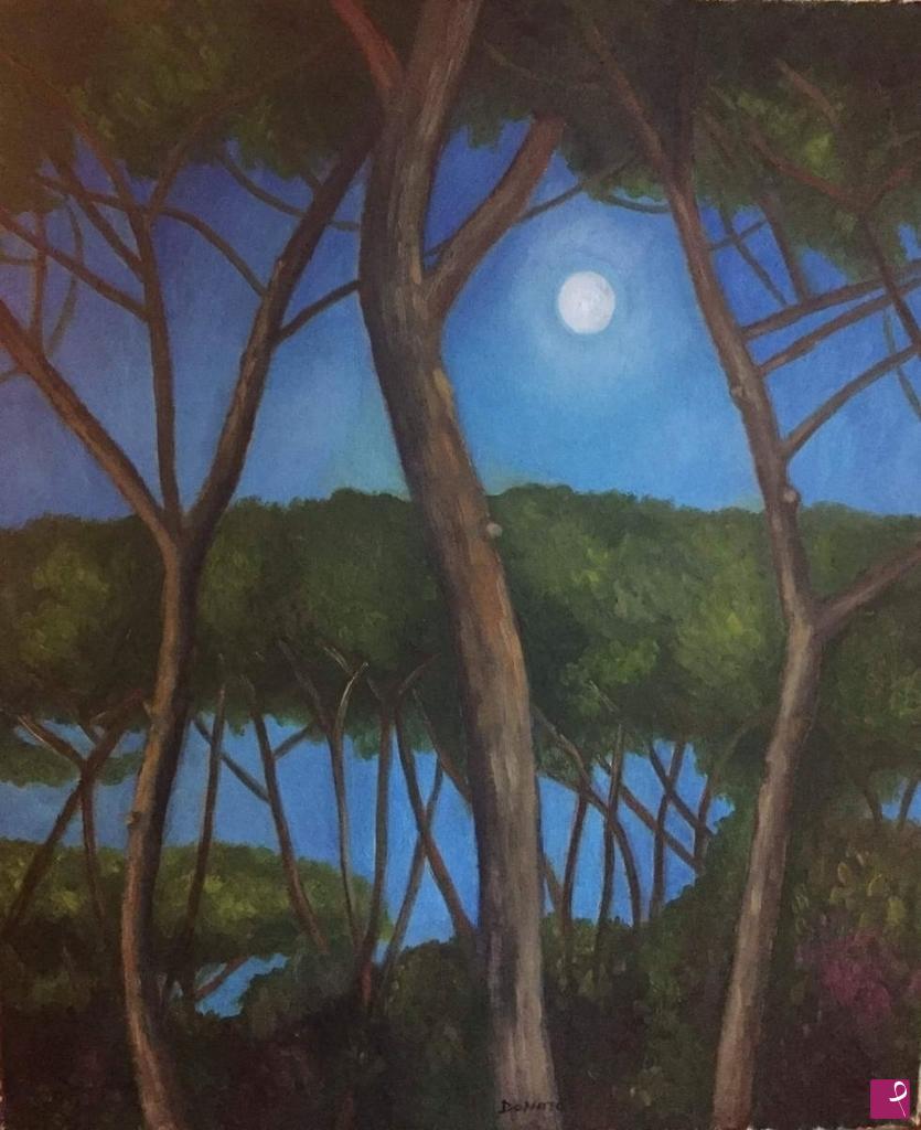 quadri in vendita online - Luna piena a Villa Borghese
