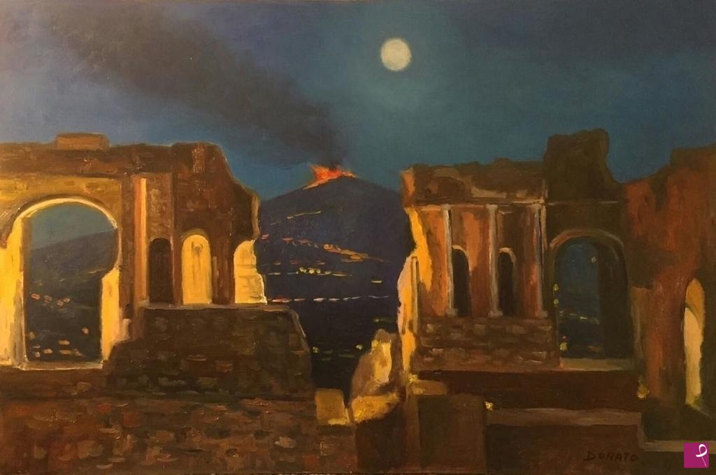 quadri in vendita online - Luna piena al Teatro Greco