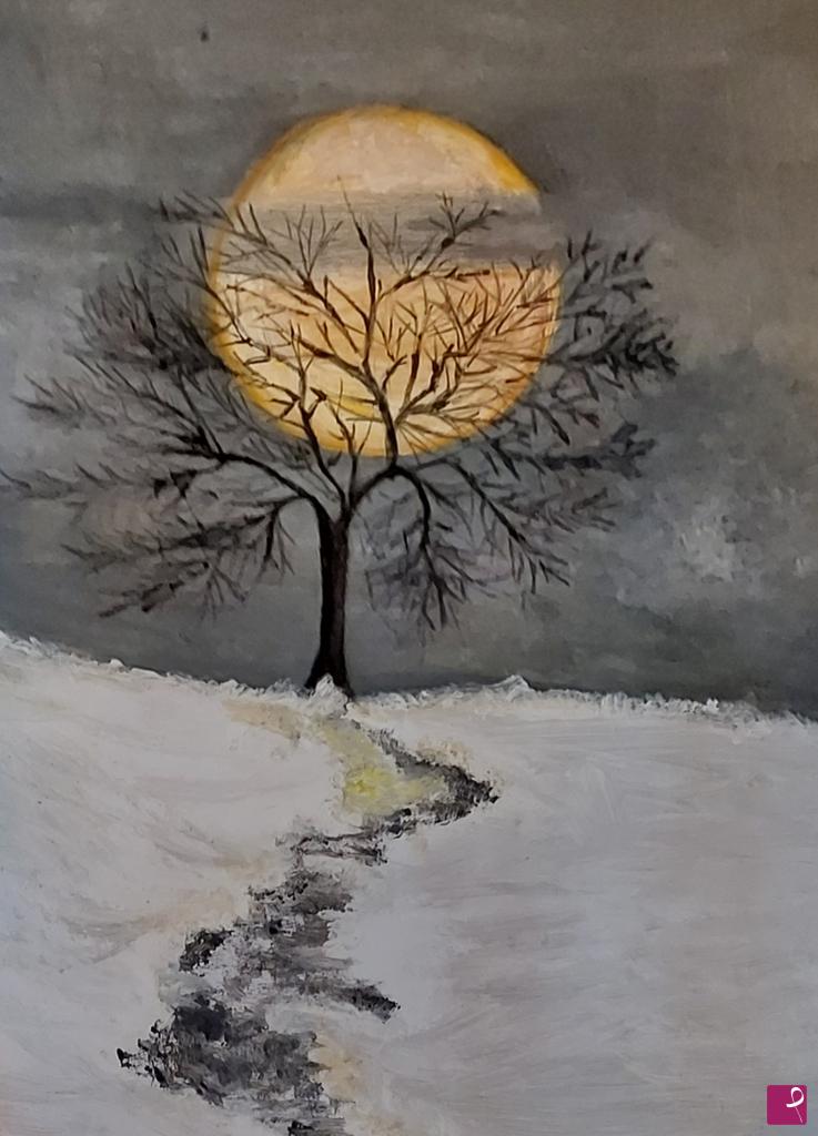 quadri in vendita online - Luna piena nella neve
