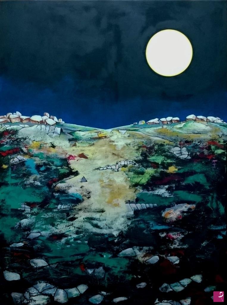 quadri in vendita online - Luna piena su valico (Appennino Abruzzese-Molisano)