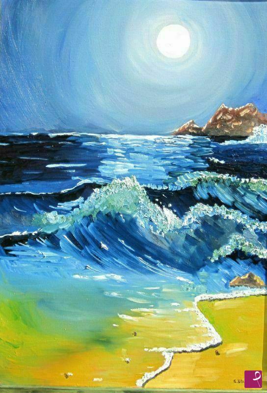 quadri in vendita online - luna piena sul mare