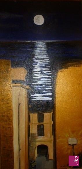 quadri in vendita online - Luna su antiche mura. Moon on the old walls (glimpse of Pietra Ligure)