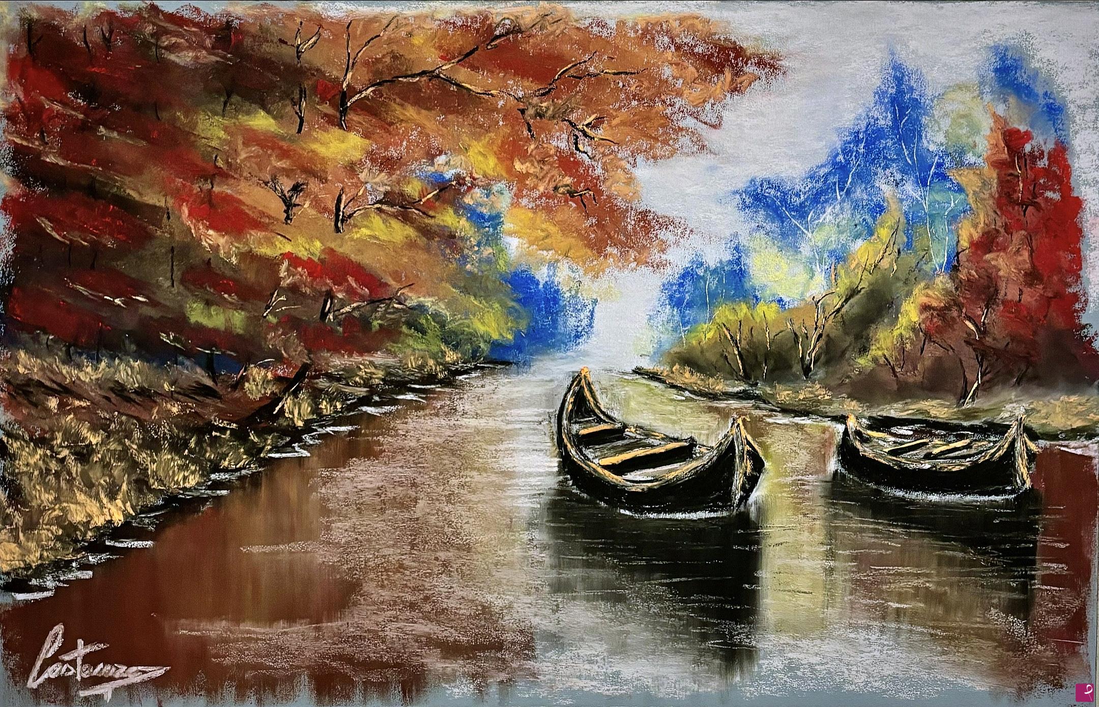 quadri in vendita online - Lungo Il Fiume D’Autunno