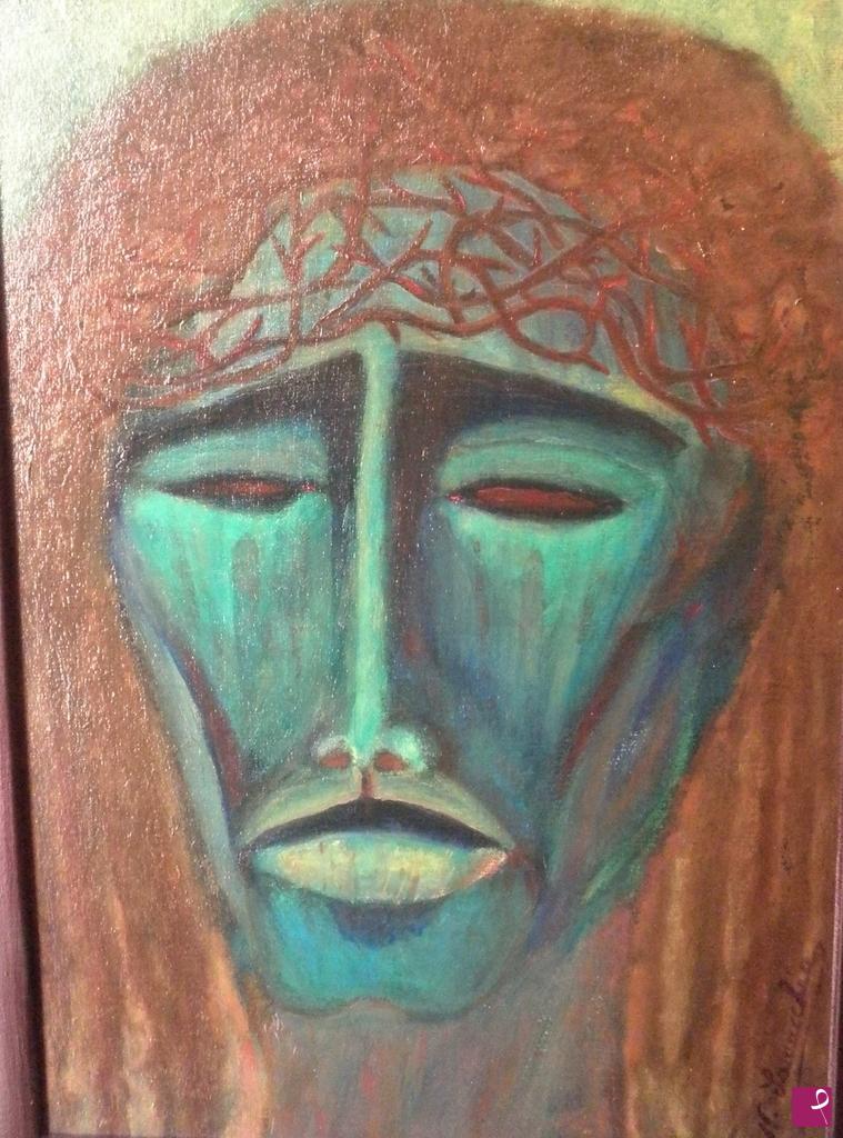 quadri in vendita online - "L'UOMO D'OGGI" - "POVERO CRISTO" olio su base già trattata con microgranuli di quarzo, dimensione 21 x 30, cornice dipinta "ad hoc".