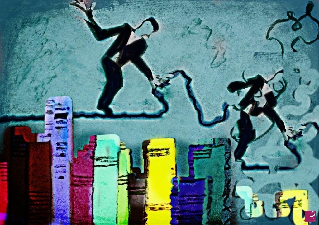 quadri in vendita online - L'uomo equilibrista sul filo dell'esistenza