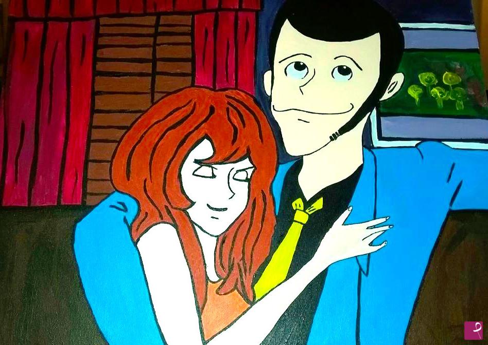 quadri in vendita online - "Lupin e Fujiko"acrilico su tela 40x50