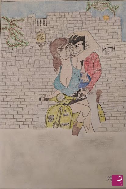 quadri in vendita online - Lupin III e Fujiko :Fuga D 'amore in vespa