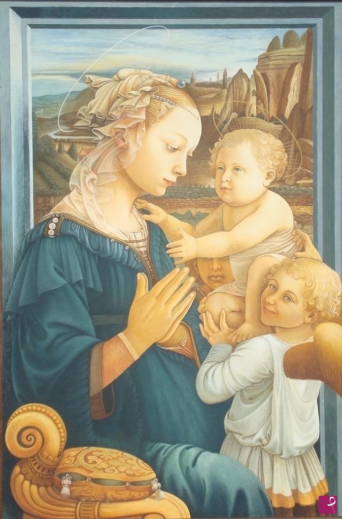 quadri in vendita online - Madonna con bambino e due angeli