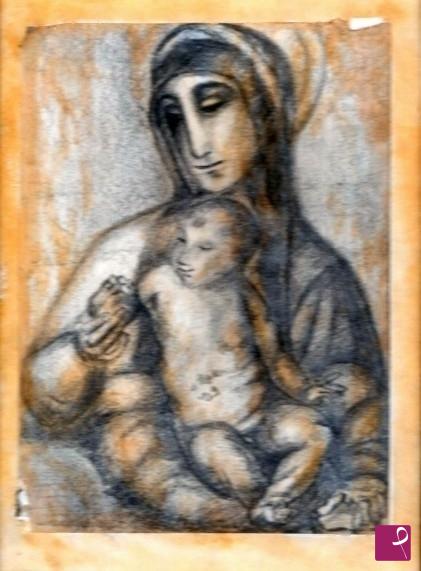 quadri in vendita online - Madonna con Bambino e mela
