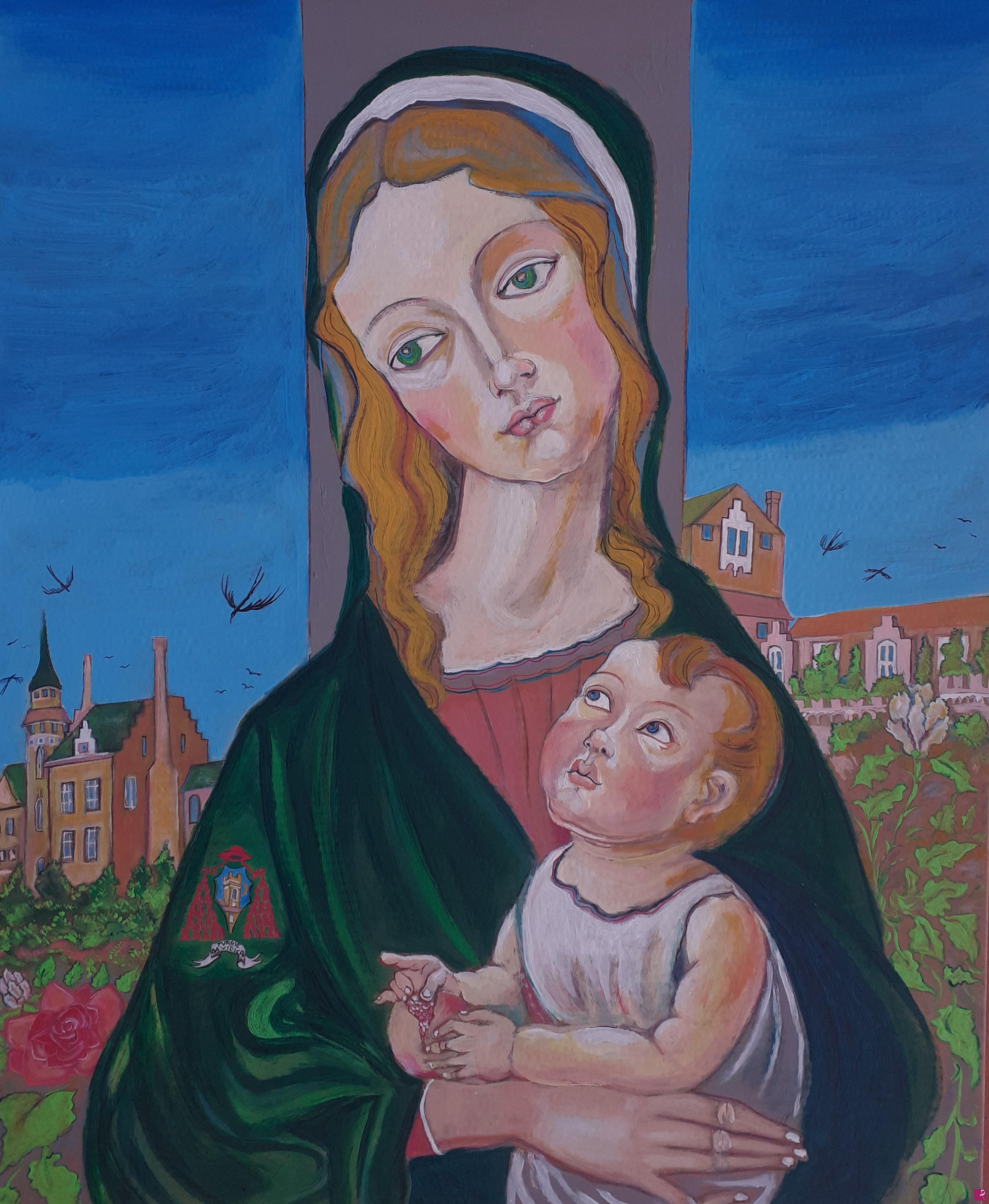 quadri in vendita online - Madonna della melagrana bozzetto per affresco rinascimentale 