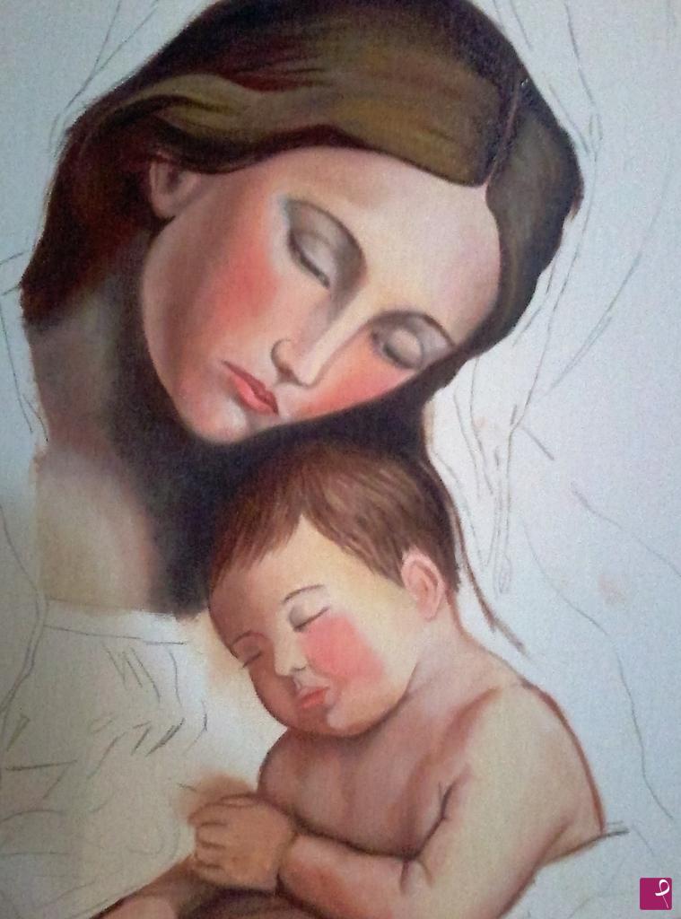 quadri in vendita online - MADONNA E BAMBINO (fase di lavorazione 1)