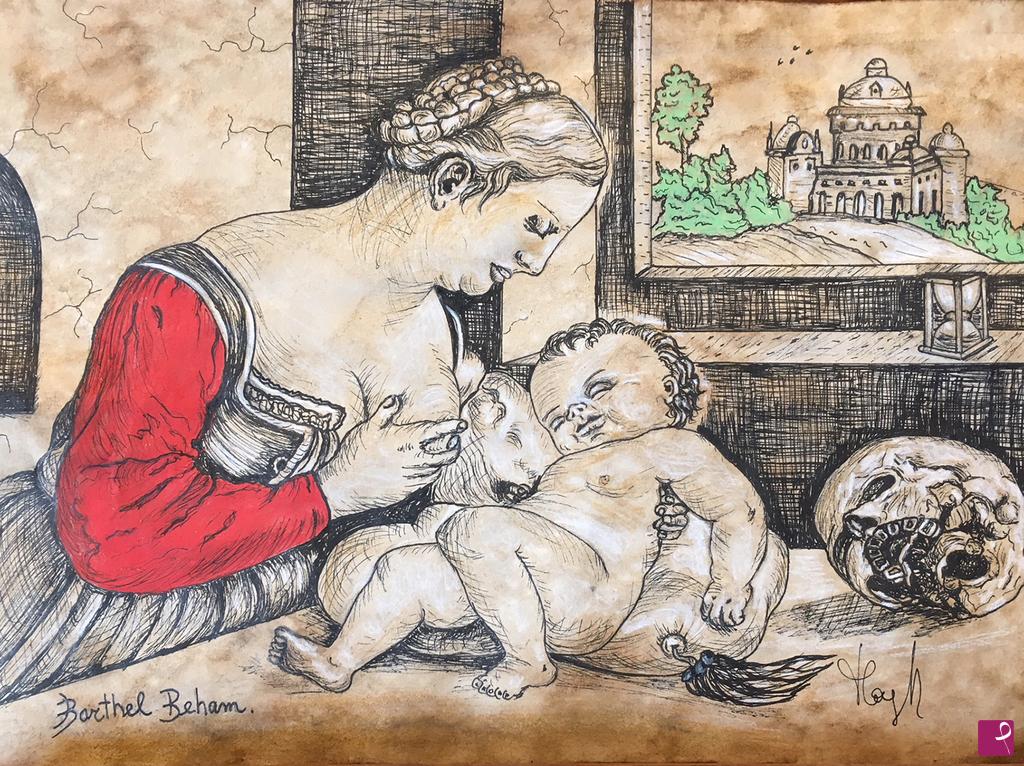 quadri in vendita online - Madre con bambino e teschio