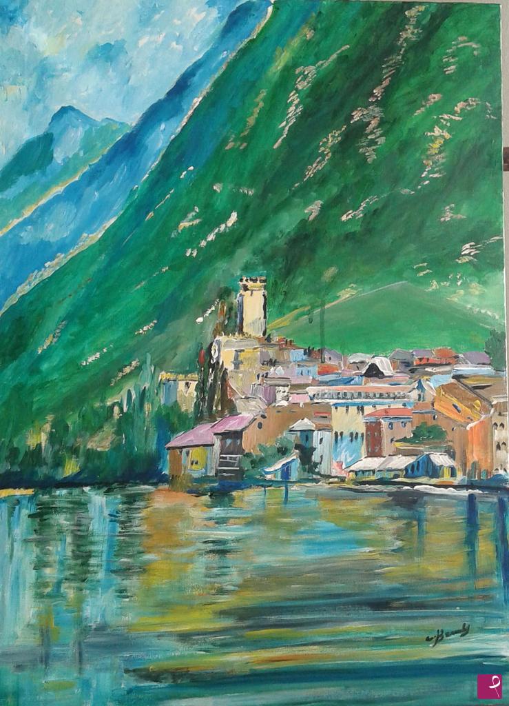 quadri in vendita online - malcesine  vista dal lago di garda