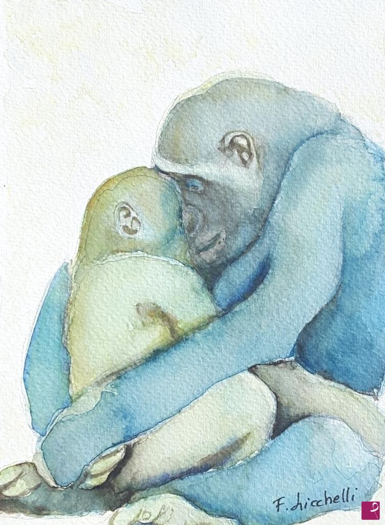 quadri in vendita online - Mamma gorilla e cucciolo