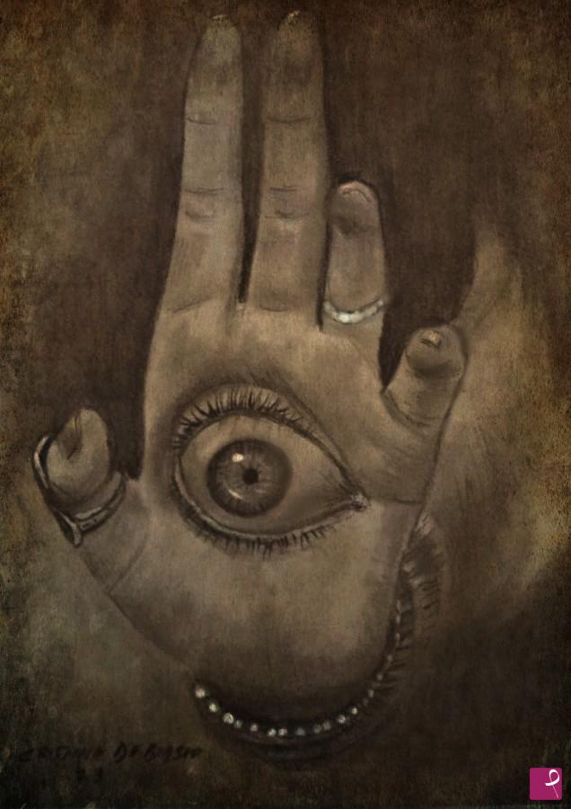 quadri in vendita online - mano   di   fatima  portafortuna       carboncino  30x40