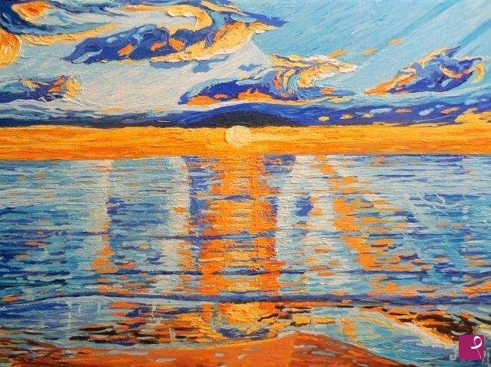 quadri in vendita online - Mare adriatico riflessi arancione