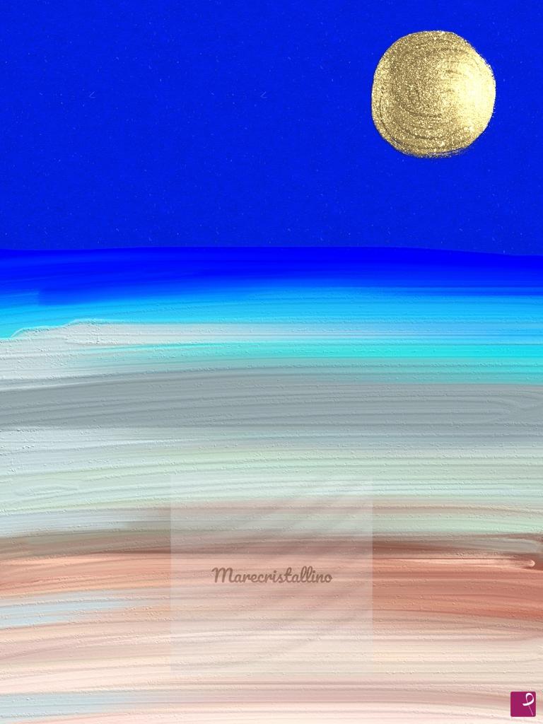 quadri in vendita online - Mare blu con sole dorato