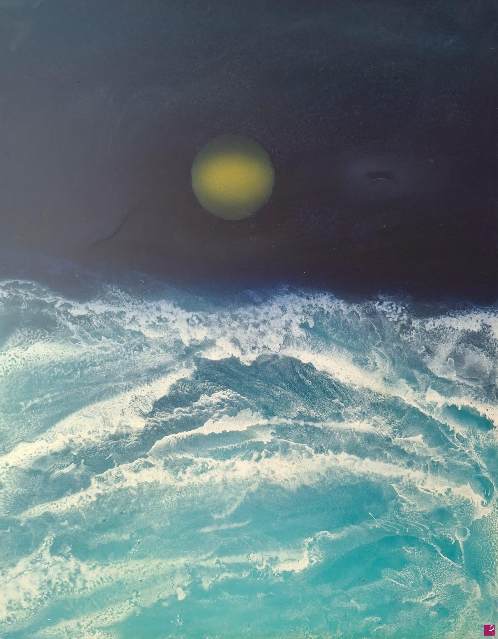 quadri in vendita online - Mare con onde con luna piena