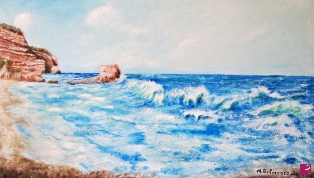 quadri in vendita online - mare in tempesta a Tropea "passo del cavaliere" a.2013  o/t  70x120  3000€