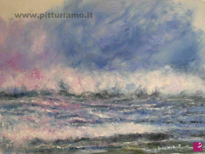 quadri in vendita online - Mare in tempesta rosa