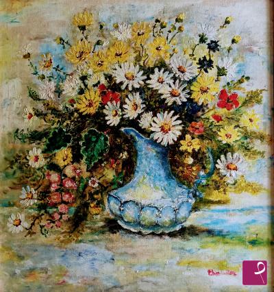 Quadri moderni fiori, quadro su tela vaso di fiori