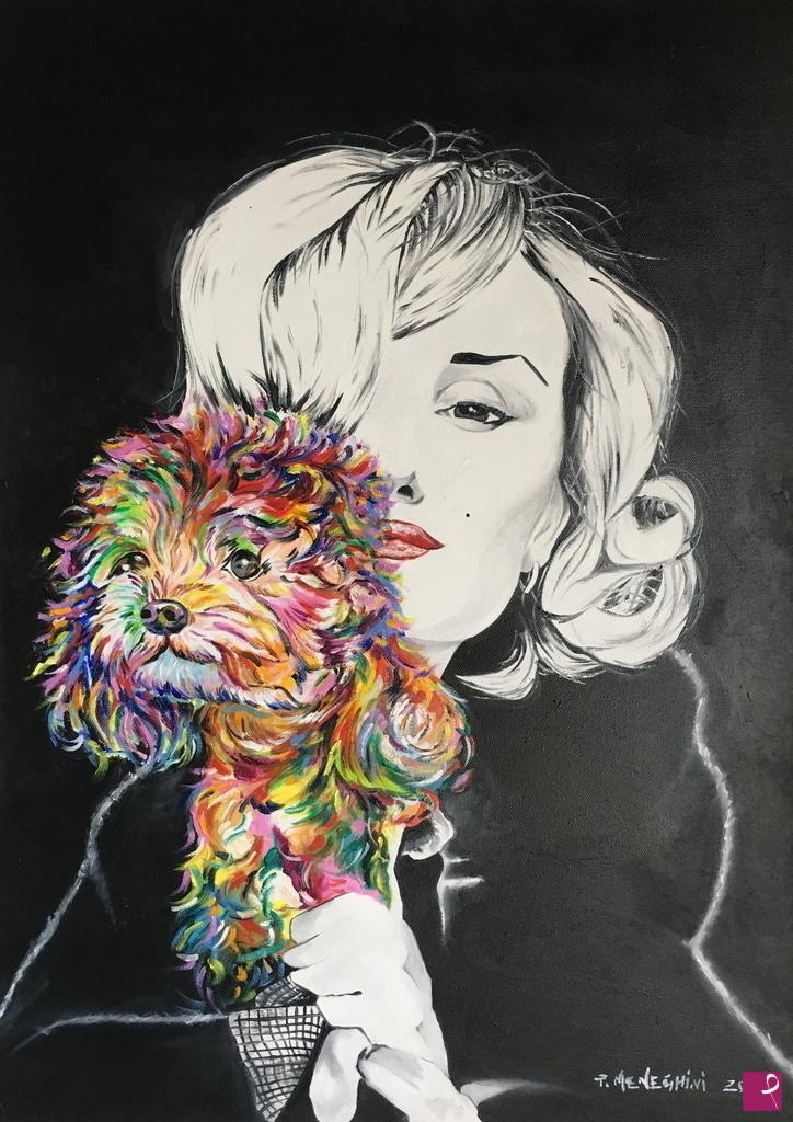 quadri in vendita online - Marilyn con barboncino arcobaleno