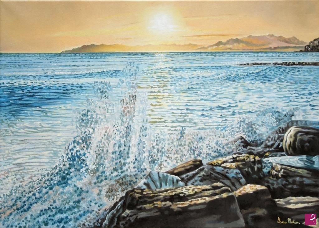 quadri in vendita online - " Marina al Tramonto"  quadro moderno dipinto a mano.